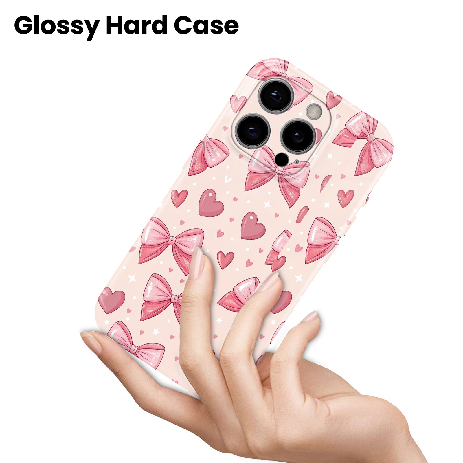Pink Bows and Hearts Pattern, Hard Glossy Case - Stylish & Protective Cover