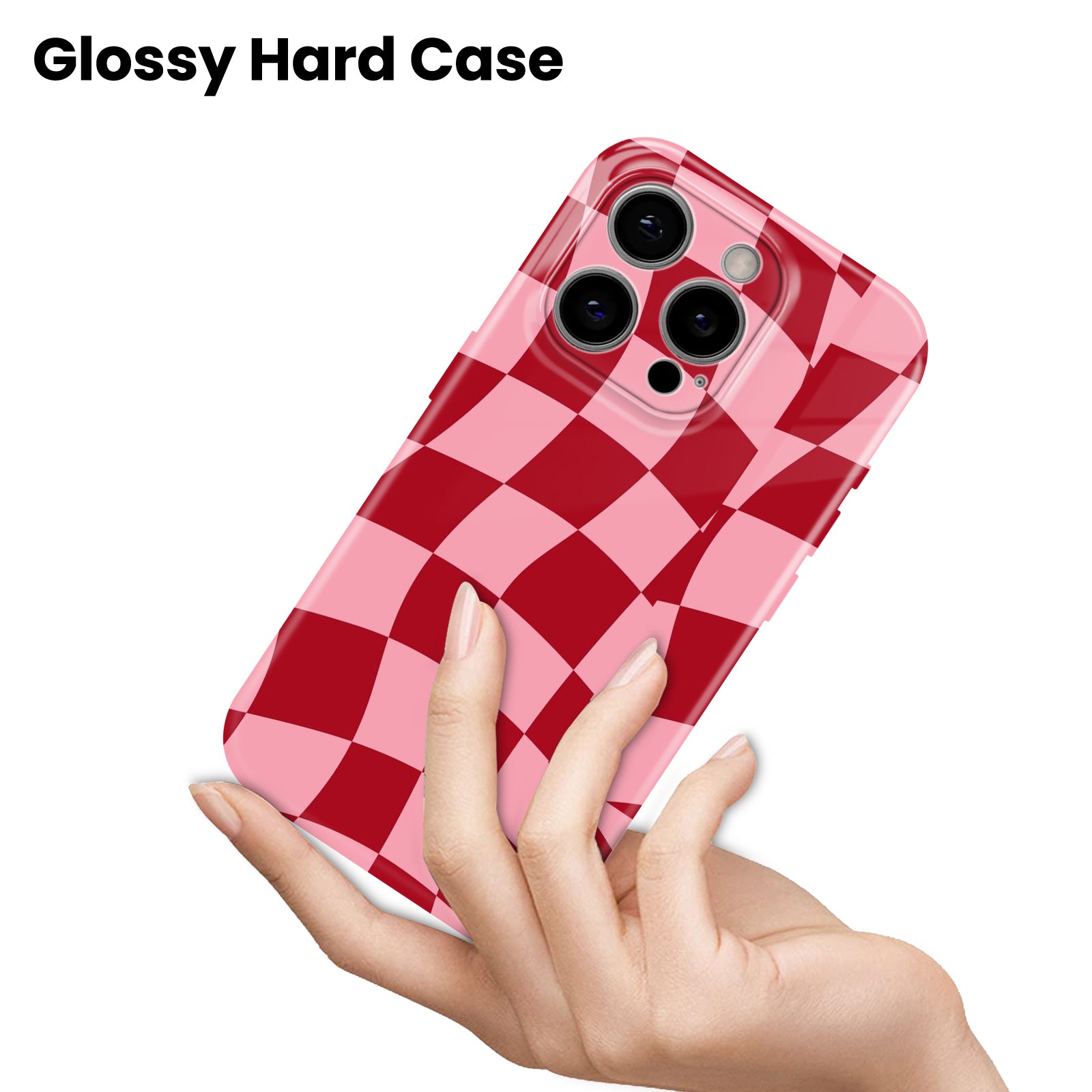 Wavy Checkered Pattern, Pink and Red, Hard Glossy Case - Stylish & Protective Cover