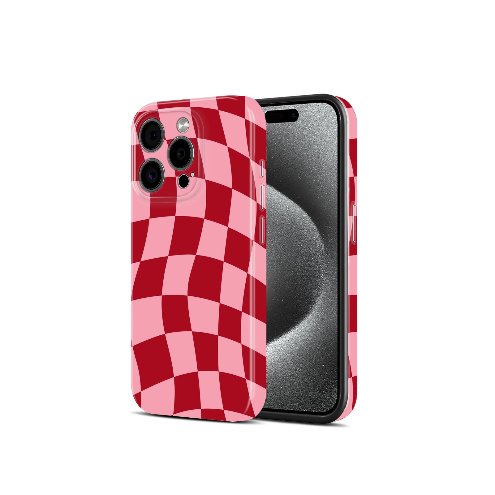 Wavy Checkered Pattern, Pink and Red, Hard Glossy Case - Stylish & Protective Cover