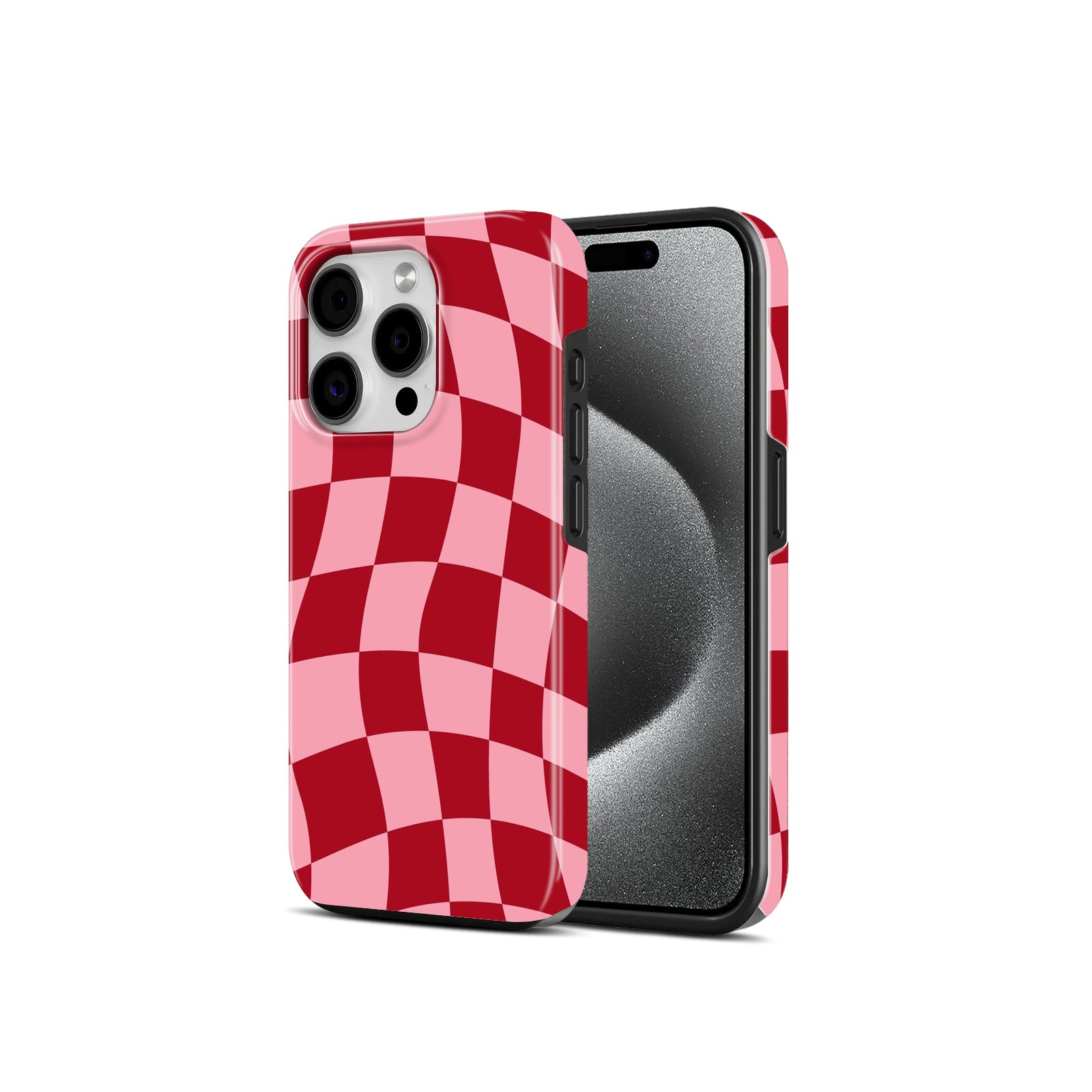 Wavy Checkered Pattern, Red and Pink, 2 in 1 Mobile Case, Dual Layer Protective Cover