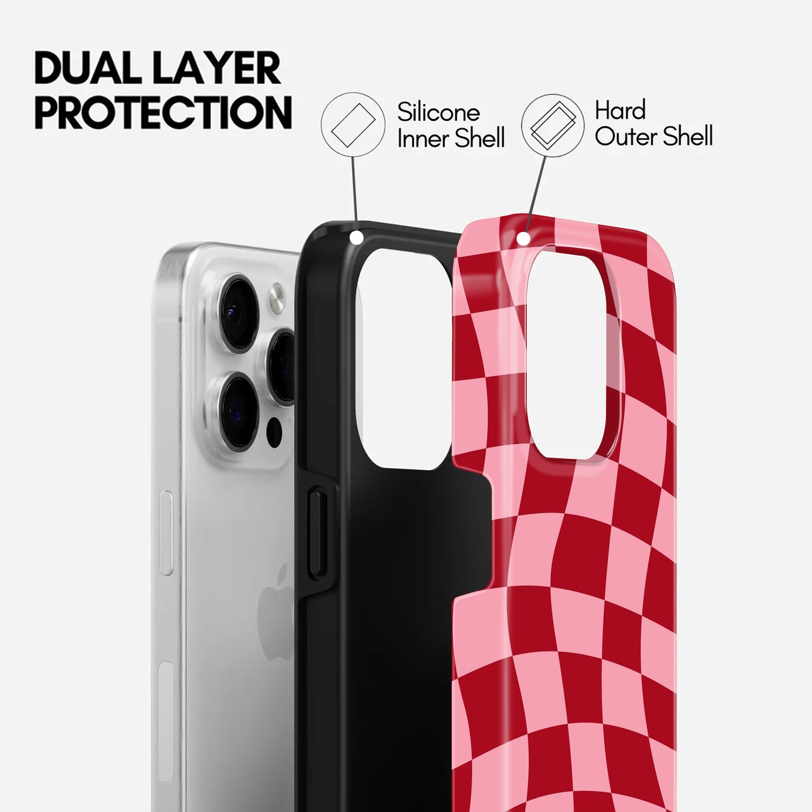 Wavy Checkered Pattern, Red and Pink, 2 in 1 Mobile Case, Dual Layer Protective Cover