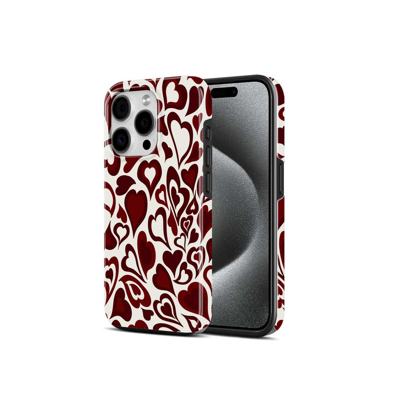 Red Heart Pattern, 2 in 1 Mobile Case, Dual Layer Protective Cover