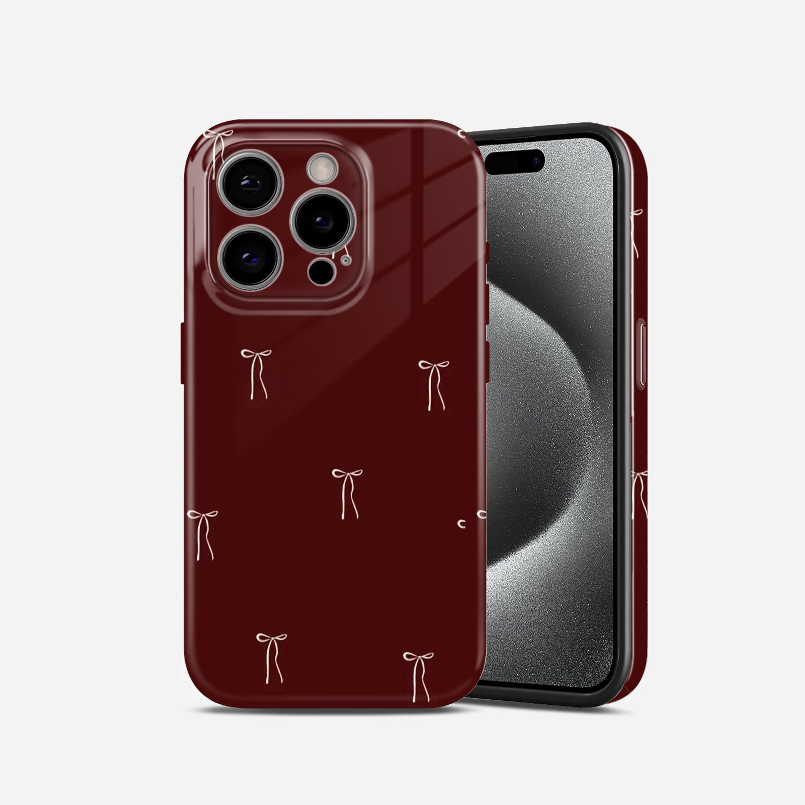 Dark Red with Bow Pattern, Hard Glossy Case - Stylish & Protective Cover