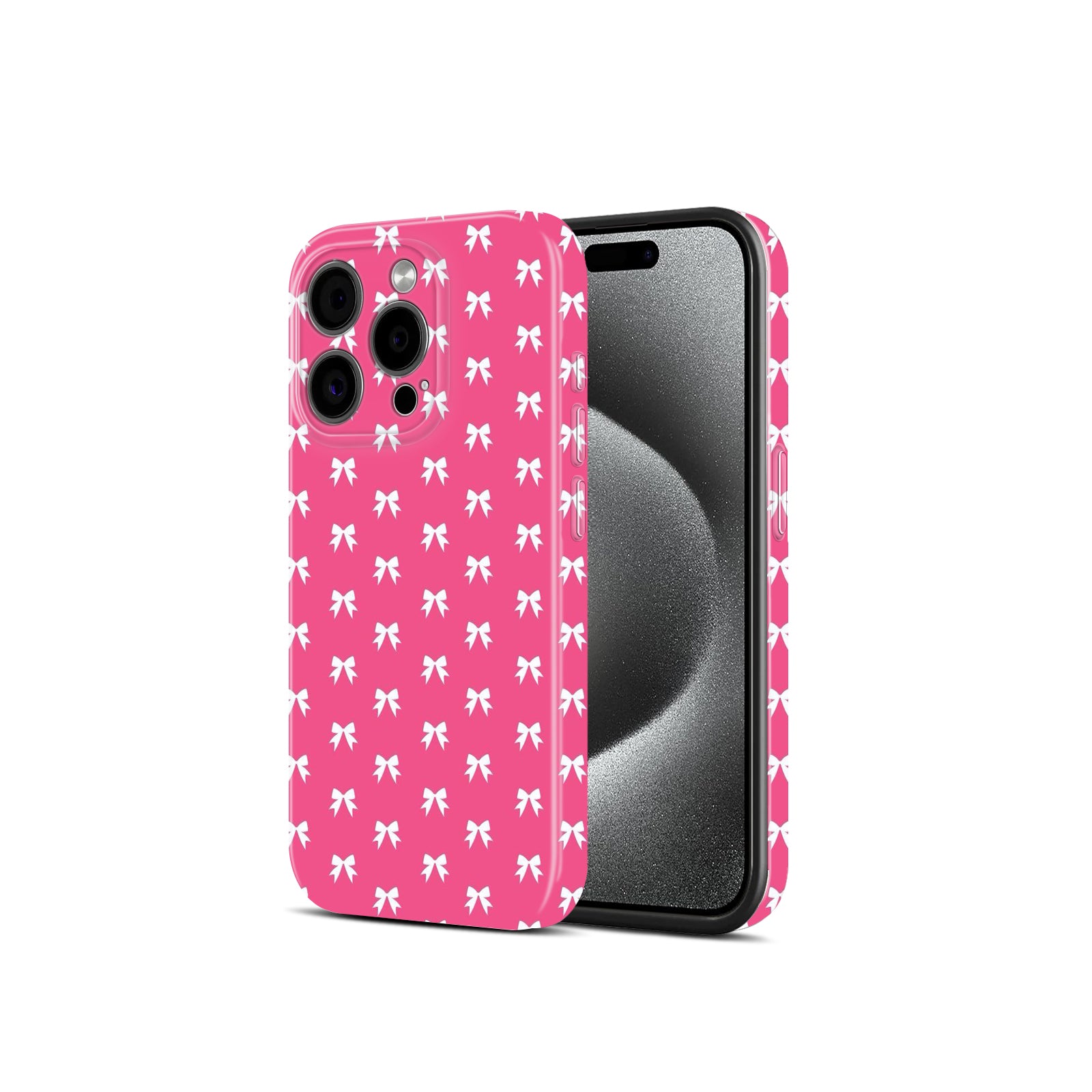 Pink with White Bow Pattern, Hard Glossy Case - Stylish & Protective Cover