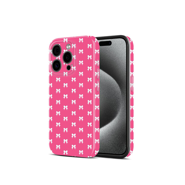 Pink with White Bow Pattern, Hard Glossy Case - Stylish & Protective Cover