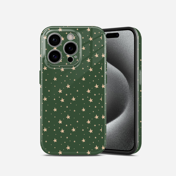 Green with Gold Star Pattern, Hard Glossy Case - Stylish & Protective Cover