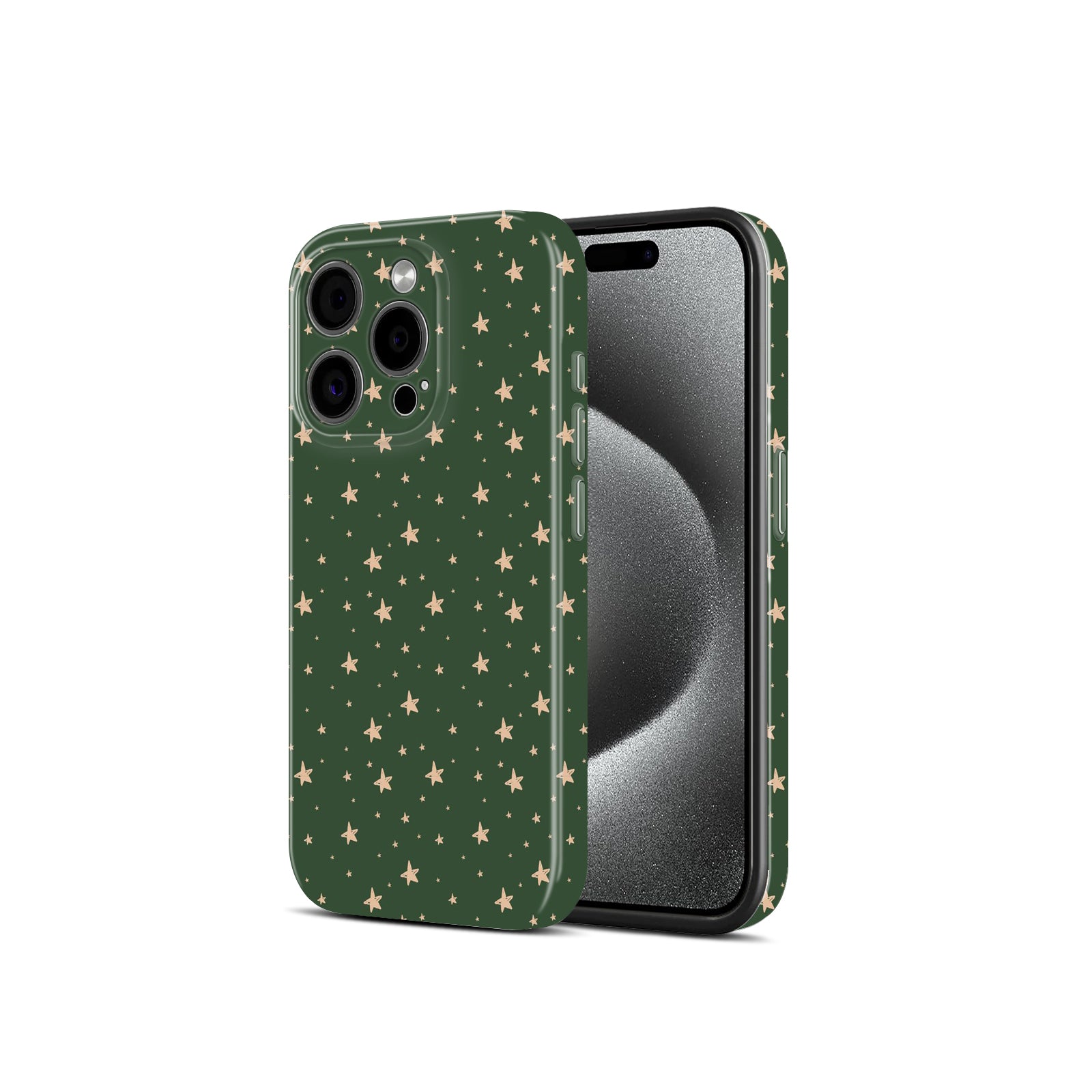 Green with Gold Star Pattern, Hard Glossy Case - Stylish & Protective Cover