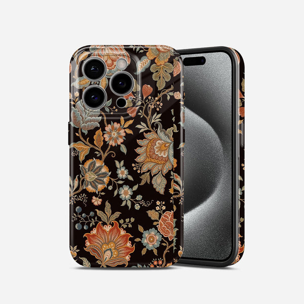Vintage Floral Pattern, Black with Orange and Blue Flowers, Hard Glossy Case - Stylish & Protective Cover