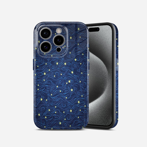 Starry Night Sky Design, Blue with Gold Stars Pattern, Hard Glossy Case - Stylish & Protective Cover