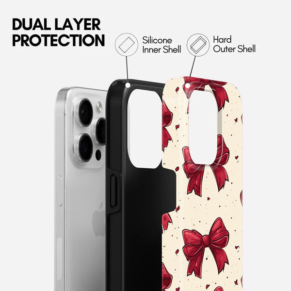 Red Bow Pattern, 2 in 1 Mobile Case, Dual Layer Protective Cover