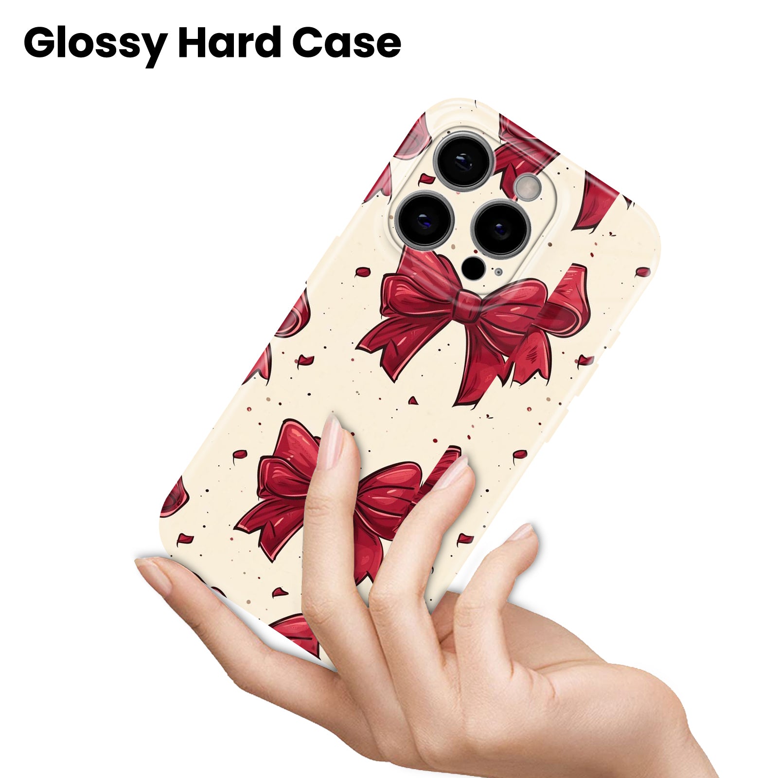 Red Bow Pattern, Cream Background, Hard Glossy Case - Stylish & Protective Cover