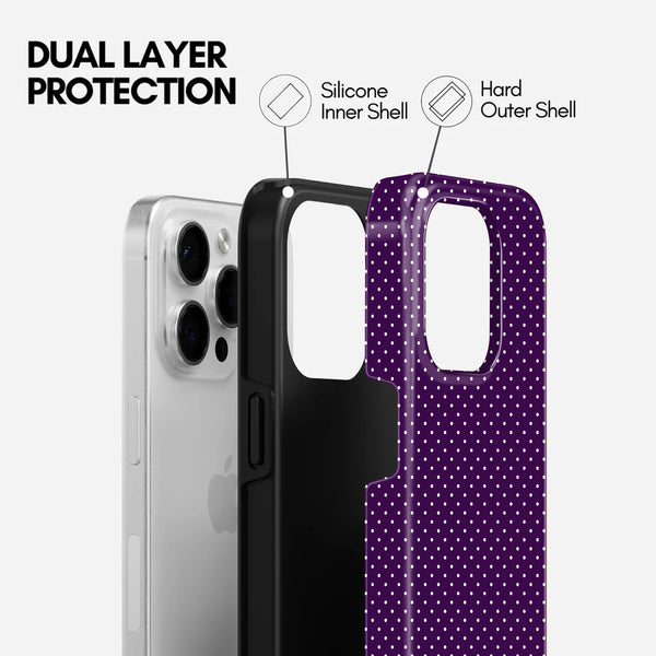 Purple with White Polka Dot Pattern, 2 in 1 Mobile Case, Dual Layer Protective Cover