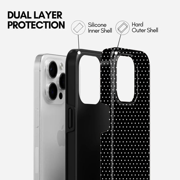 Black with White Polka Dot Pattern, 2 in 1 Mobile Case, Dual Layer Protective Cover