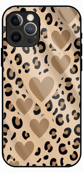 Beige Leopard Hearts Pattern Luxury Glass Back Phone Case