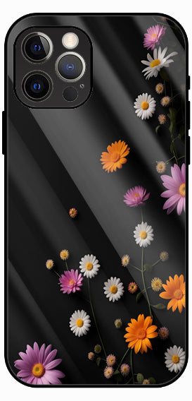 Black Cute Floral Scatter Luxury Glass Back Phone Case