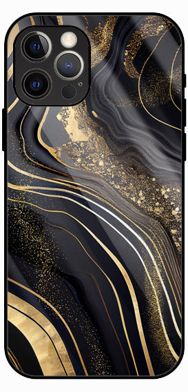 Black Gold Marble Wave Luxury Glass Back Phone Case