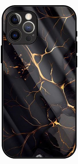 Black Marble Gold Line Luxury Glass Back Phone Case