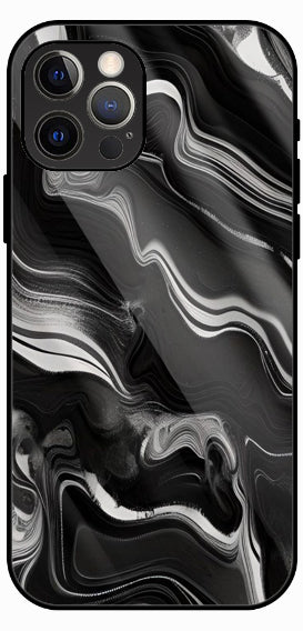 Black Marble White Wave Luxury Glass Back Phone Case