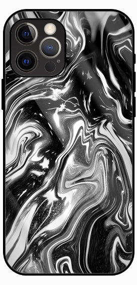 Black White Fluid Marble Luxury Glass Back Phone Case