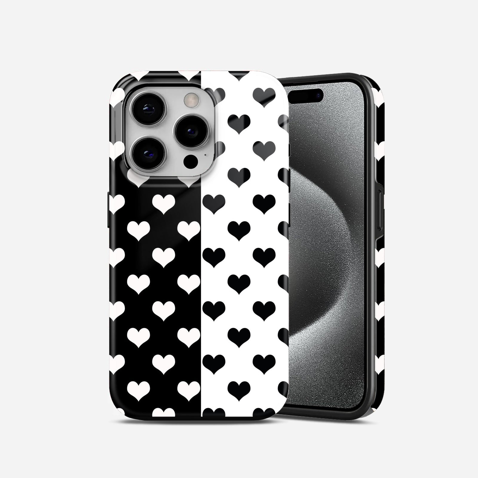 Black and White Heart Pattern 2 in 1 Mobile Case