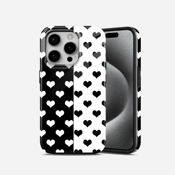 Black and White Heart Pattern 2 in 1 Mobile Case