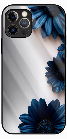 Blue Flower Gradient Luxury Glass Back Phone Case