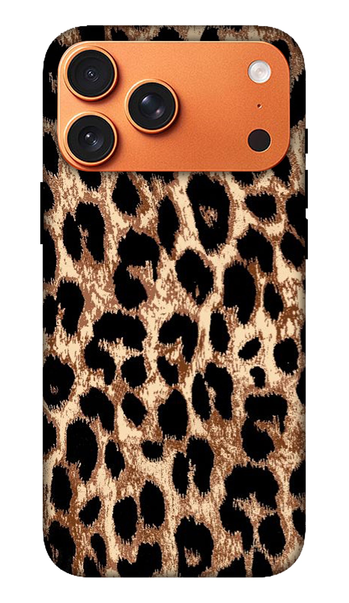 Phone case with leopard print design on a black background