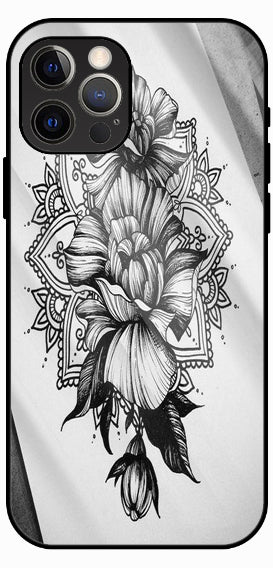 Minimal Line Mandala Sketch Luxury Glass Back Phone Case