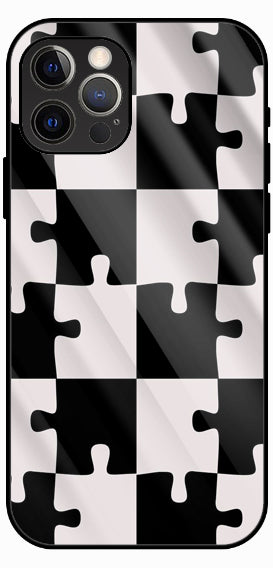 Monochrome Puzzle Grid Luxury Glass Back Phone Case
