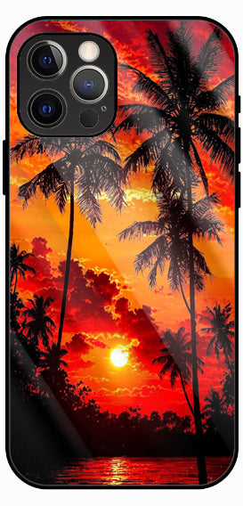 Orange Palm Beach Sunset Luxury Glass Back Phone Case