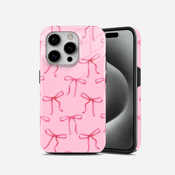 Pink Bow Pattern in White 2 in 1 Mobile Case
