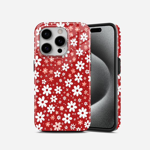 Red and White Floral 2 in 1 Mobile Case