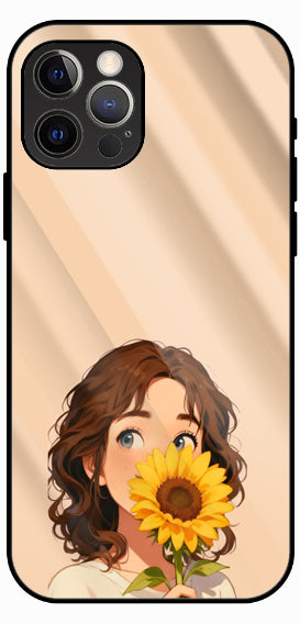 Sunflower Girl Aesthetic Clear Luxury Glass Back Phone Case