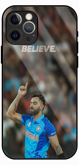 Team Spirit Cricket Player Luxury Glass Back Phone Case