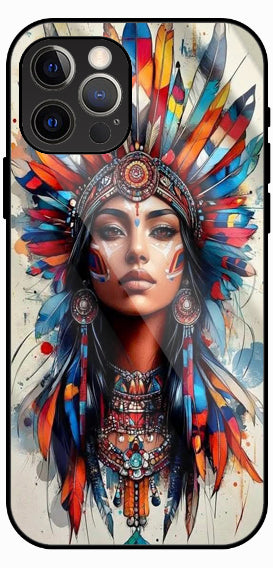 Tribal Headgear Portrait Art Luxury Glass Back Phone Case