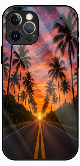 Tropical Sunset Road Luxury Glass Back Phone Case