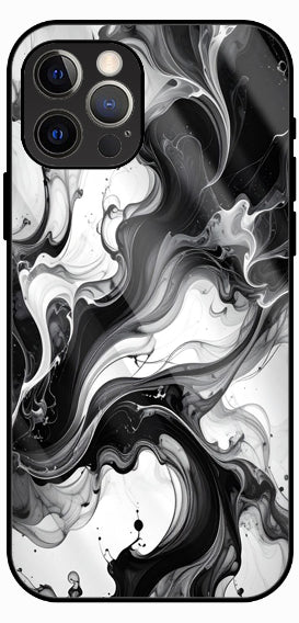 White Black Marble Ink Luxury Glass Back Phone Case