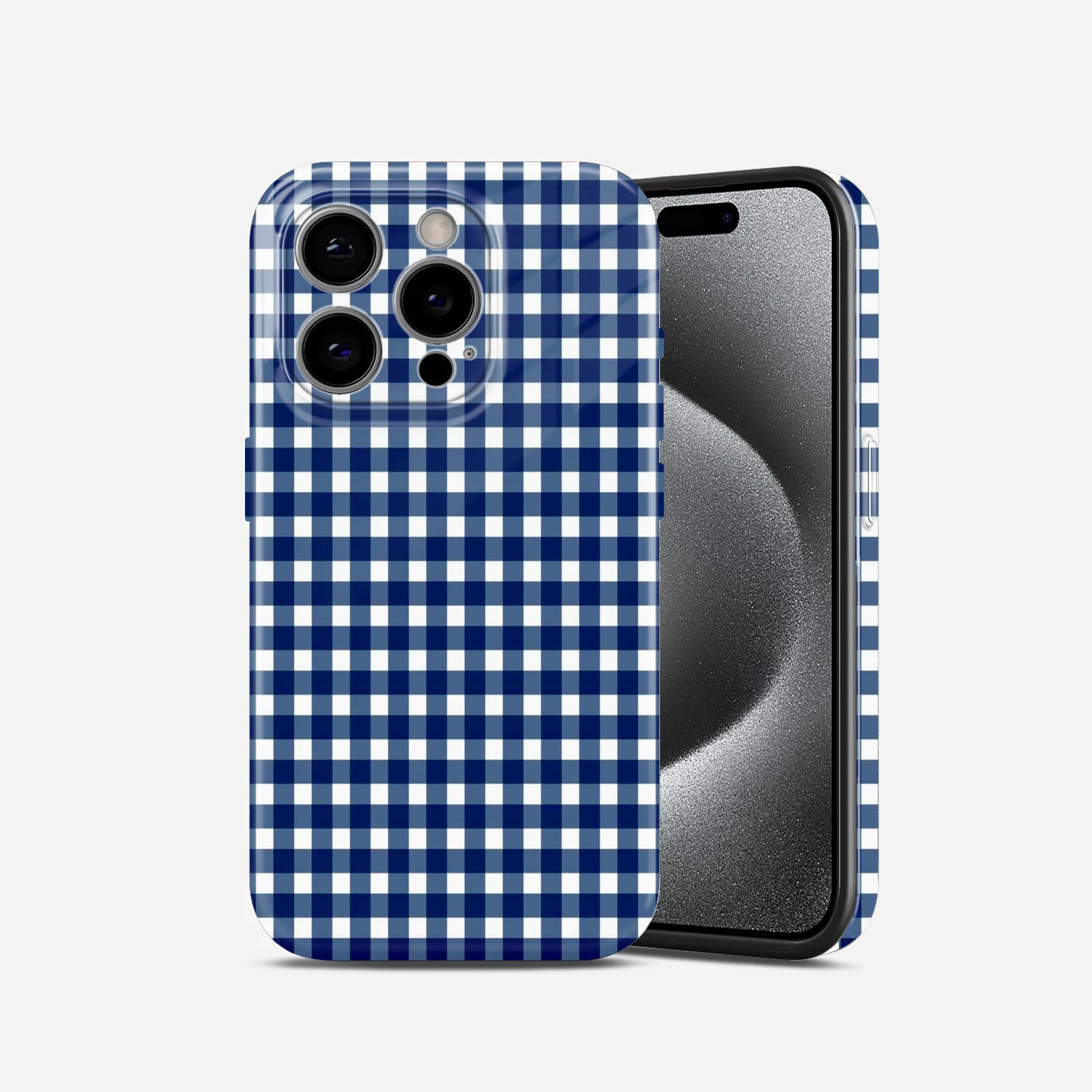 White and Blue Checkered Hard Glossy Case - Stylish & Protective Cover