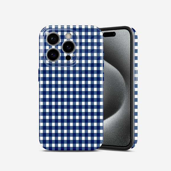 White and Blue Checkered Hard Glossy Case - Stylish & Protective Cover
