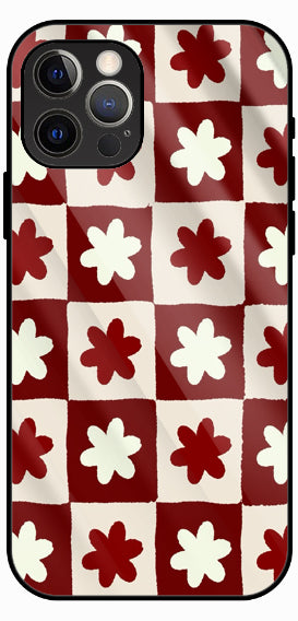 Checkered Floral Pattern, Red and White, Luxury Glass Back Phone Case