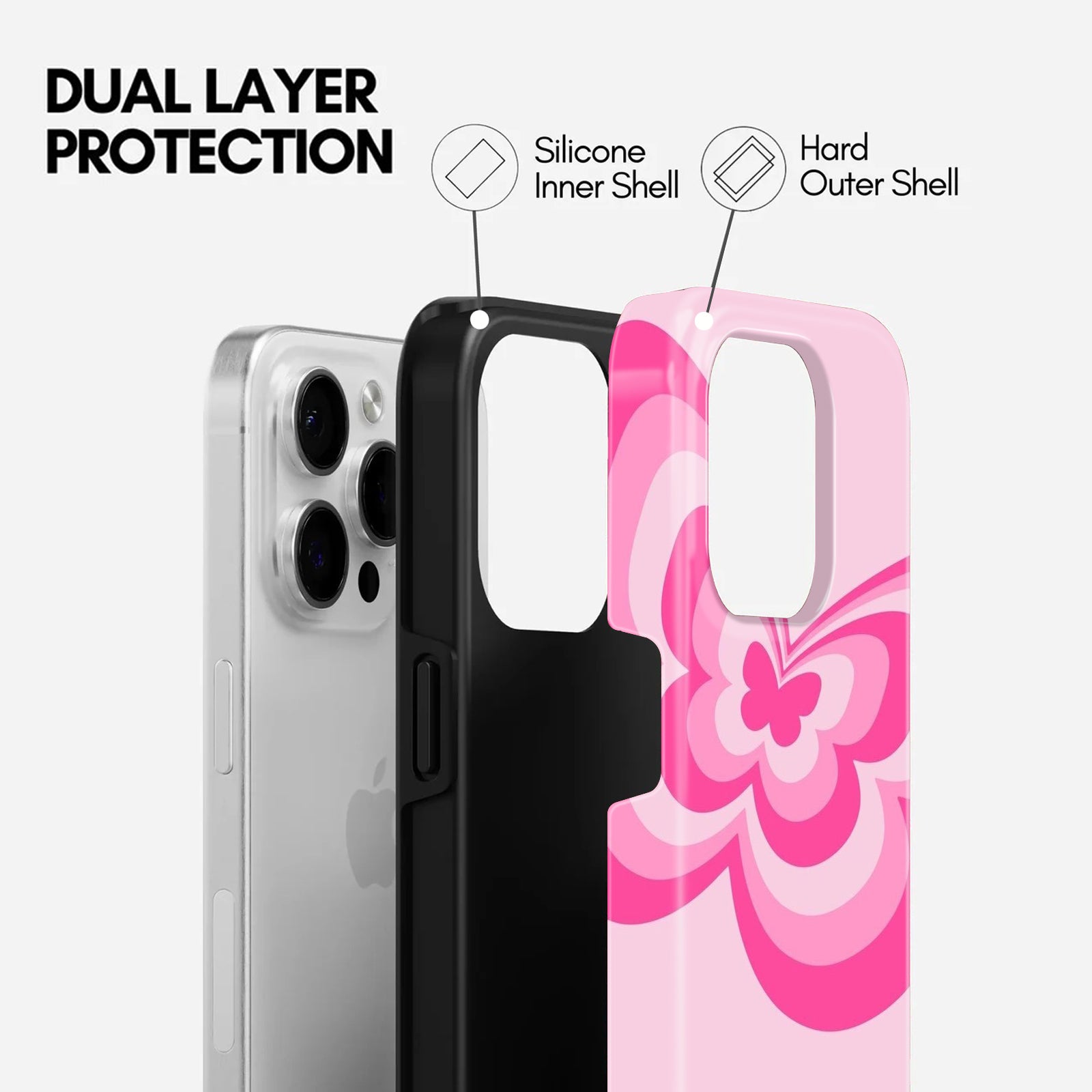 Pink Butterfly Pattern Tough Protective 2 In 1 Mobile Case
