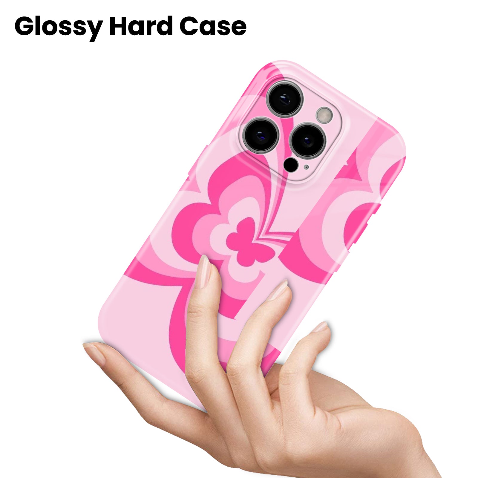 Pink Butterfly Design, Hard Glossy Case - Stylish & Protective Cover