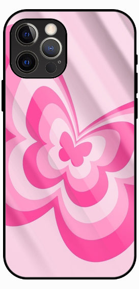 Pink Butterfly Design, Red and White, Luxury Glass Back Phone Case