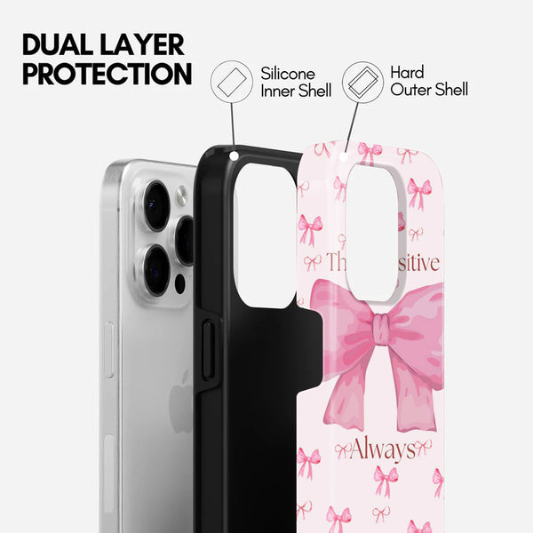 Pink Bow 'Think Positive Always' 2 In 1 Mobile Case