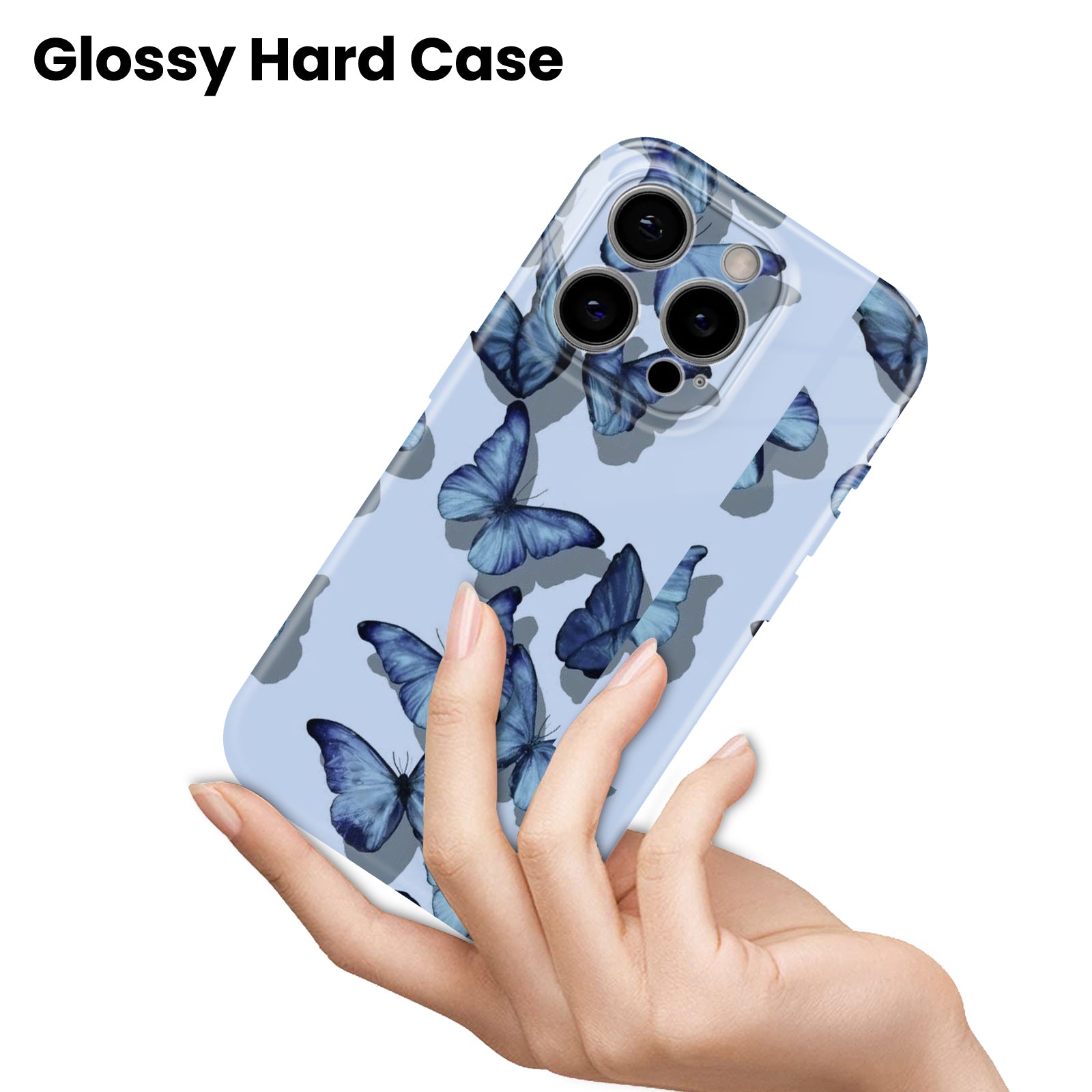Blue Butterfly Print, Hard Glossy Case - Stylish & Protective Cover