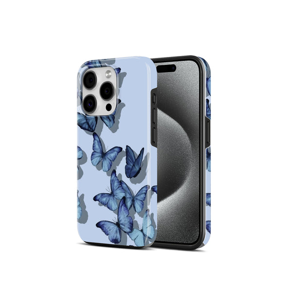 Blue Butterfly Print Tough Phone Case,2 in 1 Mobile Case,, Dual Layer Protective Cover