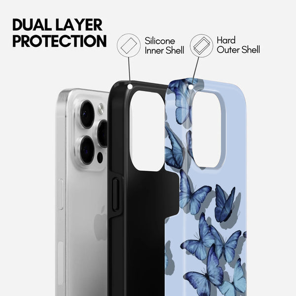 Blue Butterfly Print Tough Phone Case,2 in 1 Mobile Case,, Dual Layer Protective Cover