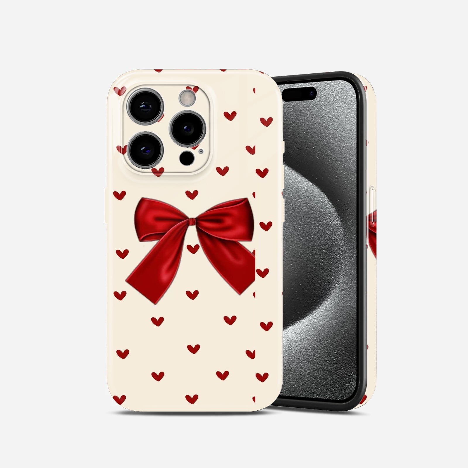 Red Bow and Heart Print, Hard Glossy Case - Stylish & Protective Cover