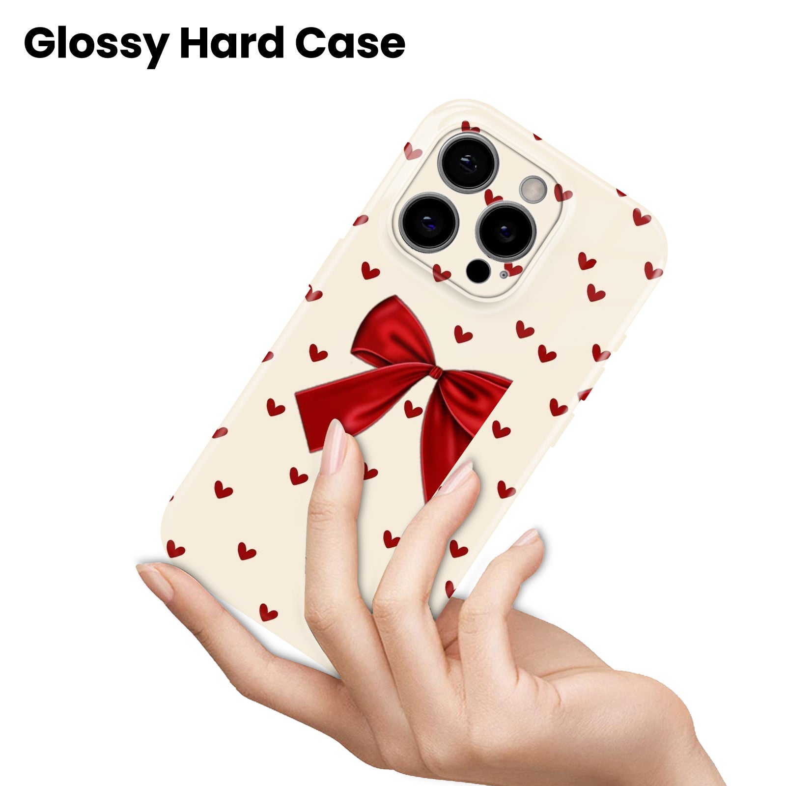 Red Bow and Heart Print, Hard Glossy Case - Stylish & Protective Cover