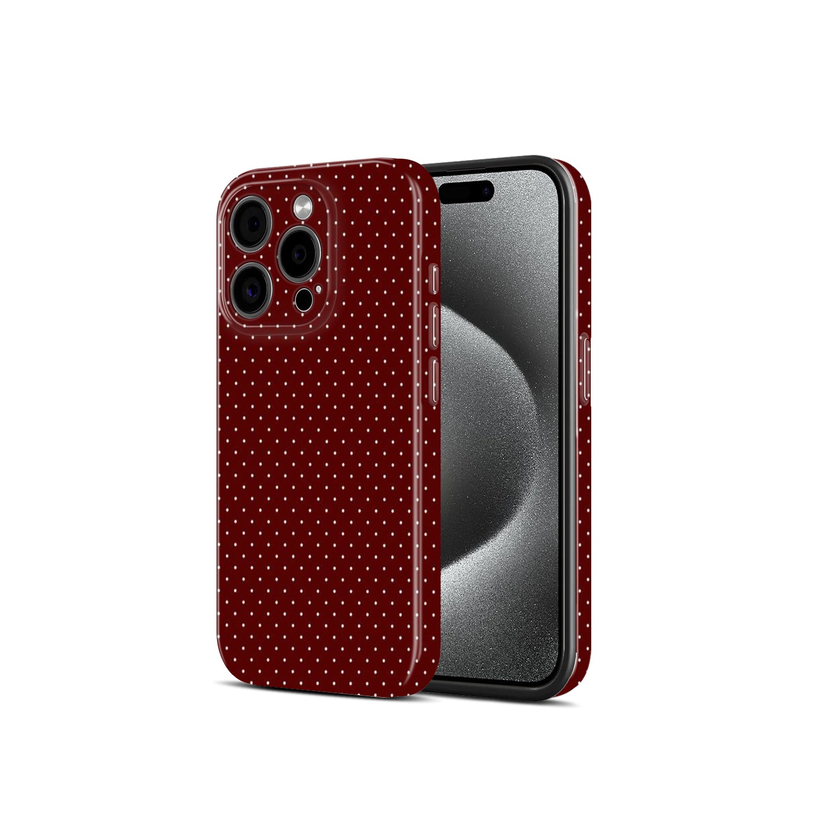 Dark Red with White Polka Dot Pattern, Hard Glossy Case - Stylish & Protective Cove